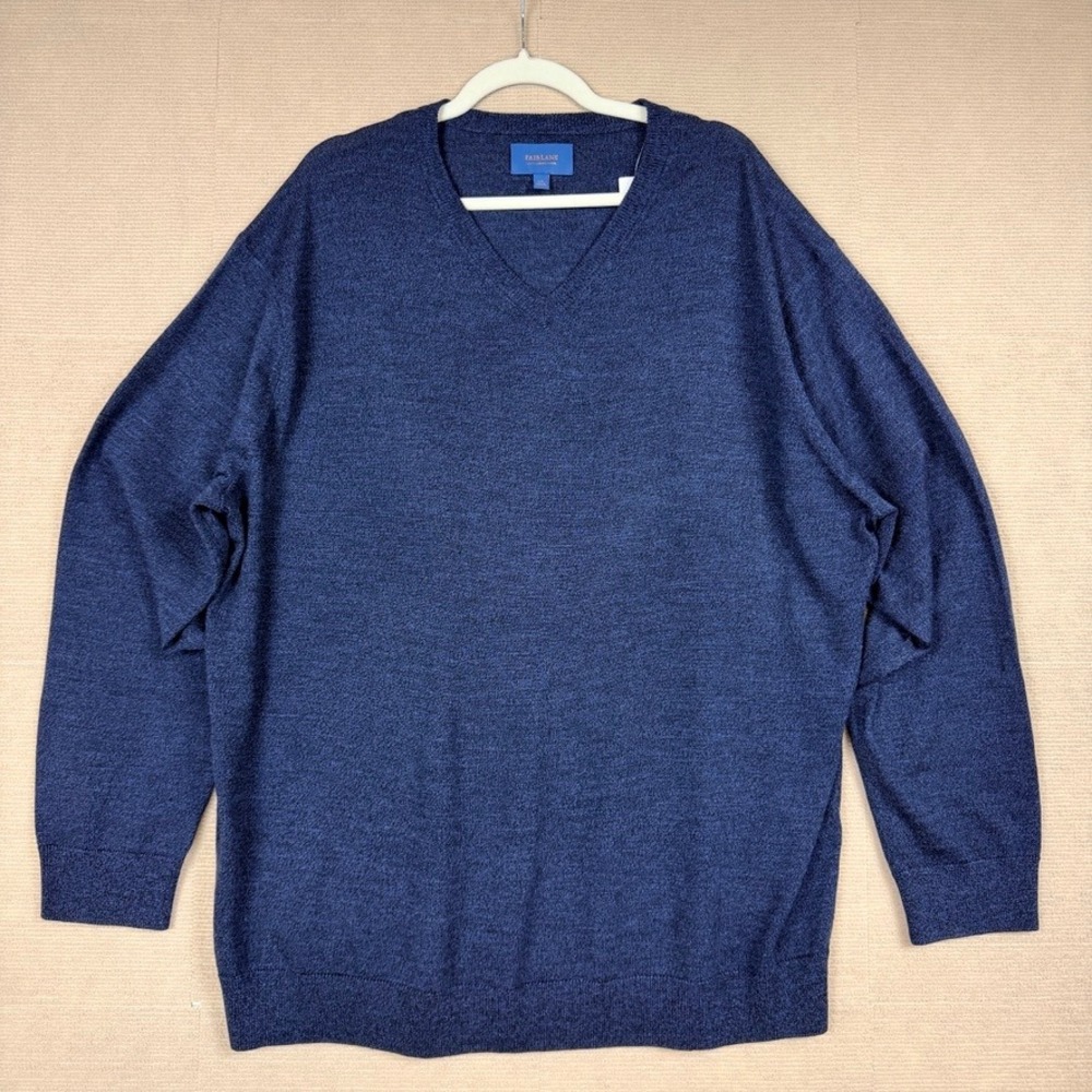 Fairlane Dorian Navy 100% Merino Wool V Neck Sweater Mens 3XL